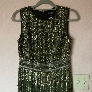 Mac Duggal Olive Green Sequin Maxi Dress
